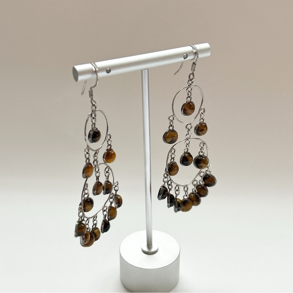 Statement Tiger’s Eye Sterling Silver Chandelier … - image 6
